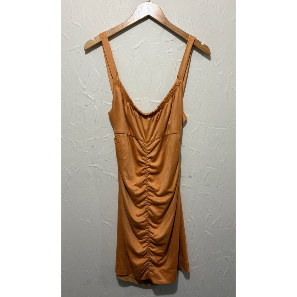 NWT Free People “Sedona” orange faux suede open-back mini dress (large)